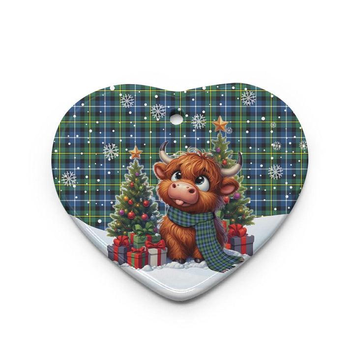 Scottish MacNeill of Barra Ancient Clan Tartan Ceramic Ornament Cute Highland Cow Christmas Heart Style Tartan Plaid