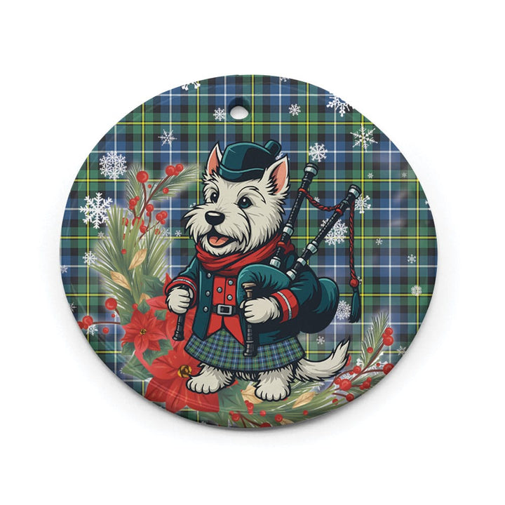 Scottish MacNeill of Barra Ancient Clan Tartan Ceramic Ornament Cute Scottish Terrier Dog Circle Style Tartan Plaid