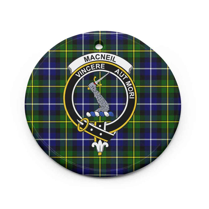 Scottish MacNeill of Barra Clan Crest Tartan Ceramic Ornament Circle Shape Tartan Plaid