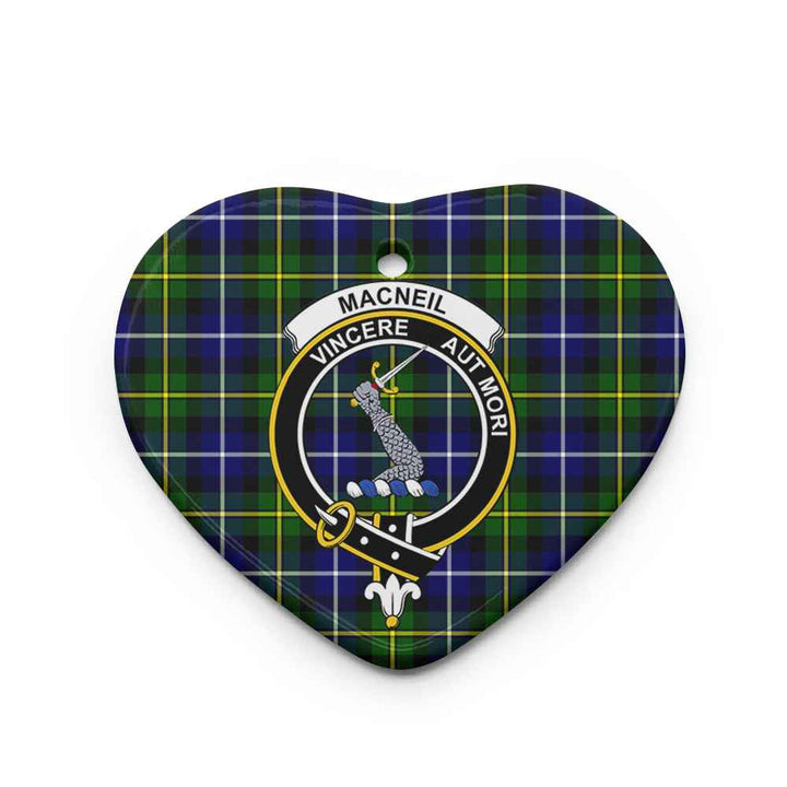 Scottish MacNeill of Barra Clan Crest Tartan Ceramic Ornament Heart Shape Tartan Plaid