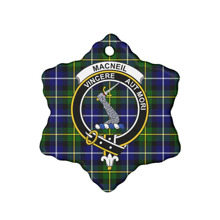 Scottish MacNeill of Barra Clan Crest Tartan Ceramic Ornament Snow Flake Shape Tartan Plaid