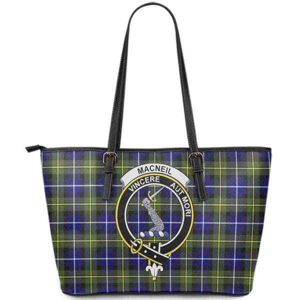 Scottish MacNeill of Barra Clan Crest Tartan Leather Tote Tartan Plaid