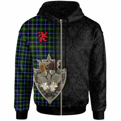 Scottish MacNeill of Barra Modern Clan Tartan Hoodie - Half Thistle Flowers Celtic Design Zip-up Tartan Plaid
