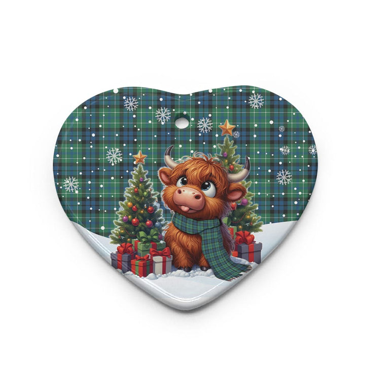 Scottish MacNeill of Colonsay Ancient Clan Tartan Ceramic Ornament Cute Highland Cow Christmas Heart Style Tartan Plaid