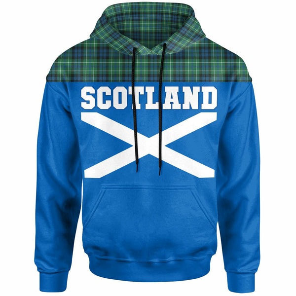 Scottish MacNeill of Colonsay Ancient Clan Tartan Hoodie - Lion Rampant of Scotland With Flag Front Side Tartan Plaid
