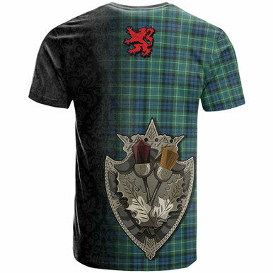 Scottish MacNeill of Colonsay Ancient Clan Tartan T-Shirt - Half Thistle Flowers Celtic Design Back Side Tartan Plaid