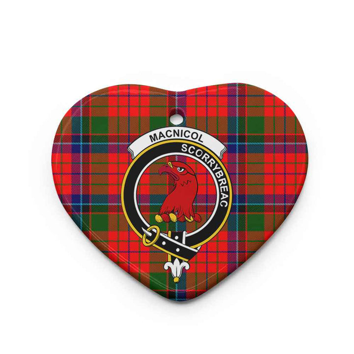 Scottish MacNicol (of Scorrybreac) Clan Crest Tartan Ceramic Ornament Heart Shape Tartan Plaid