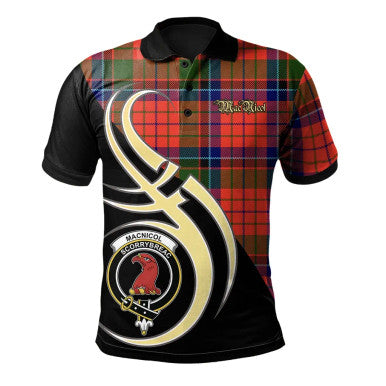 Scottish MacNicol (of Scorrybreac) Clan Crest Tartan Polo Shirt Believe in Me Front Side Tartan Plaid