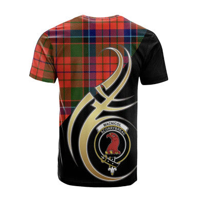 Scottish MacNicol (of Scorrybreac) Clan Crest Tartan T-Shirt Believe in Me Back Side Tartan Plaid
