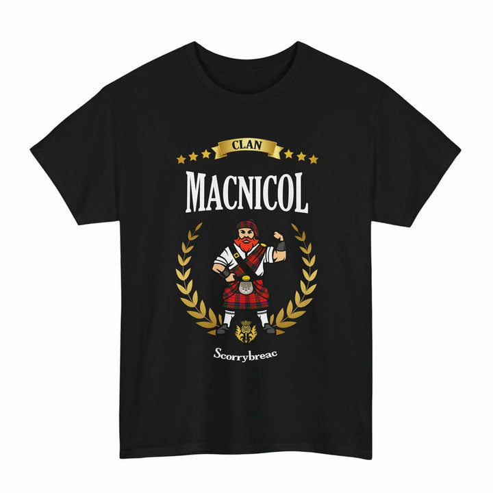 Scottish MacNicol (of Scorrybreac) Clan Tartan T-Shirt - Motto Scotsman Tartan Plaid Black Color