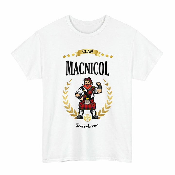 Scottish MacNicol (of Scorrybreac) Clan Tartan T-Shirt - Motto Scotsman Tartan Plaid White Color
