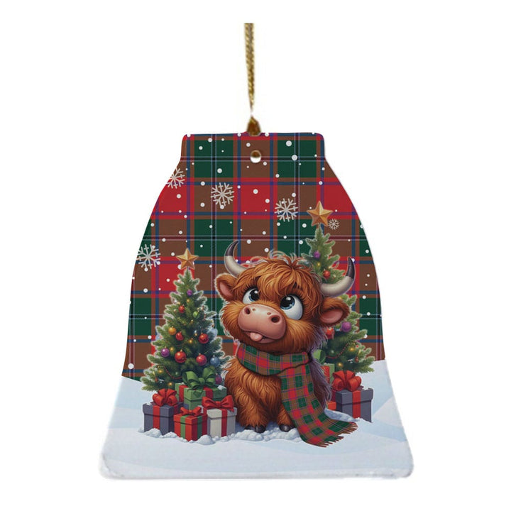 Scottish MacPhail Clan Tartan Ceramic Ornament Cute Highland Cow Christmas Bell Style Tartan Plaid