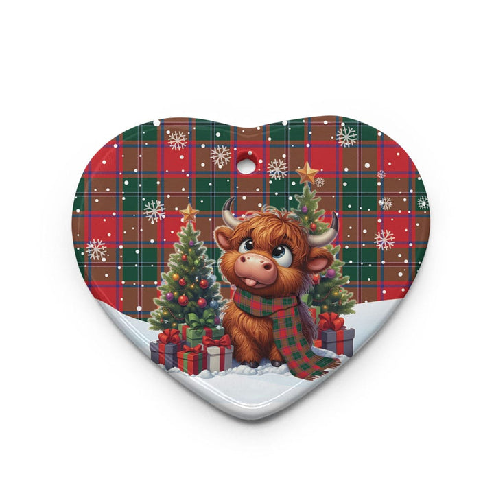 Scottish MacPhail Clan Tartan Ceramic Ornament Cute Highland Cow Christmas Heart Style Tartan Plaid