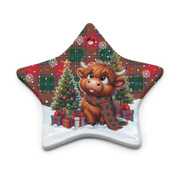 Scottish MacPhail Clan Tartan Ceramic Ornament Cute Highland Cow Christmas Star Style Tartan Plaid