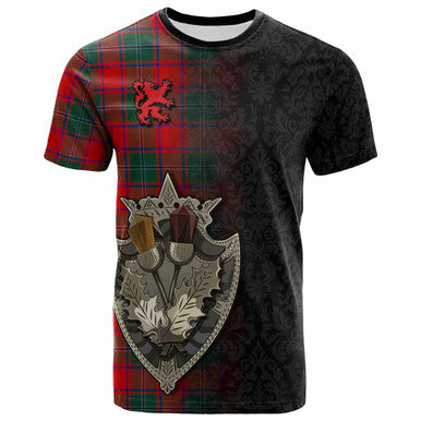 Scottish MacPhail Clan Tartan T-Shirt - Half Thistle Flowers Celtic Design Front Side Tartan Plaid