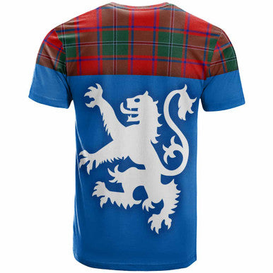 Scottish MacPhail Clan Tartan T-Shirt - Lion Rampant of Scotland With Flag Back Side Tartan Plaid
