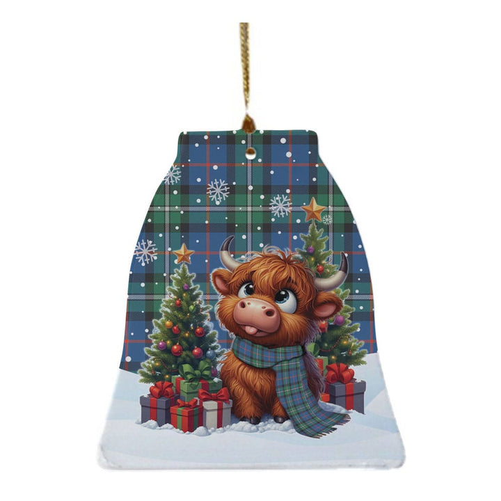 Scottish MacPhail Hunting Ancient Clan Tartan Ceramic Ornament Cute Highland Cow Christmas Bell Style Tartan Plaid