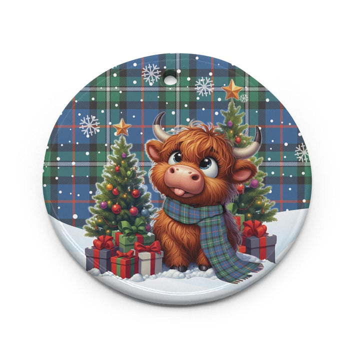 Scottish MacPhail Hunting Ancient Clan Tartan Ceramic Ornament Cute Highland Cow Christmas Circle Style Tartan Plaid