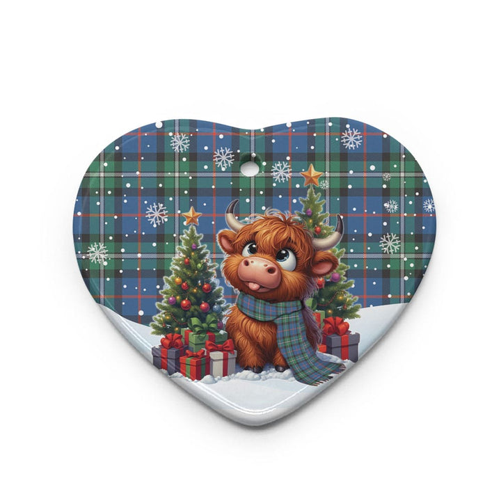 Scottish MacPhail Hunting Ancient Clan Tartan Ceramic Ornament Cute Highland Cow Christmas Heart Style Tartan Plaid