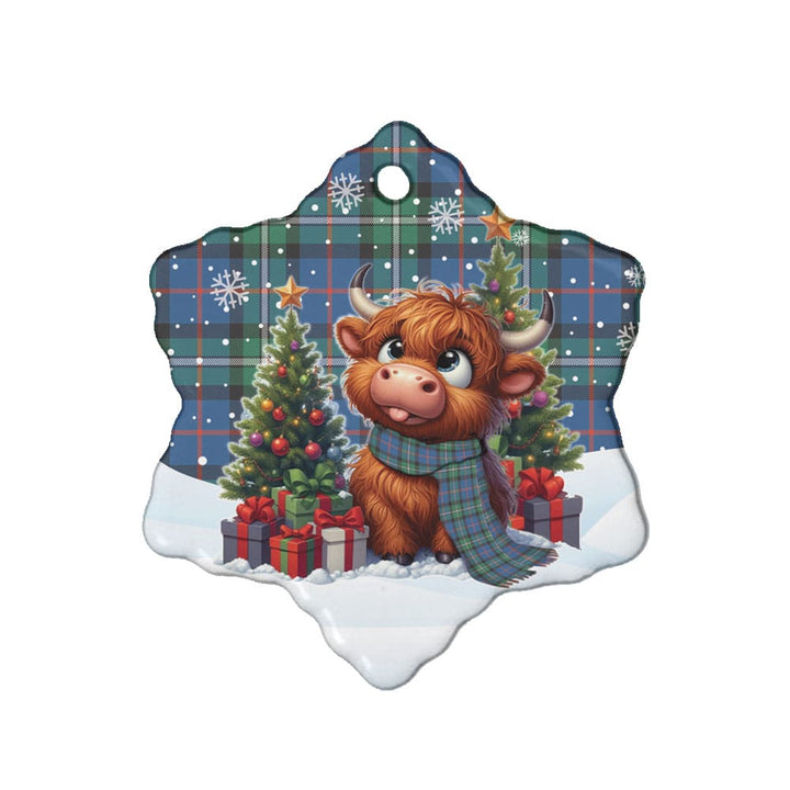 Scottish MacPhail Hunting Ancient Clan Tartan Ceramic Ornament Cute Highland Cow Christmas Snow Flake Style Tartan Plaid