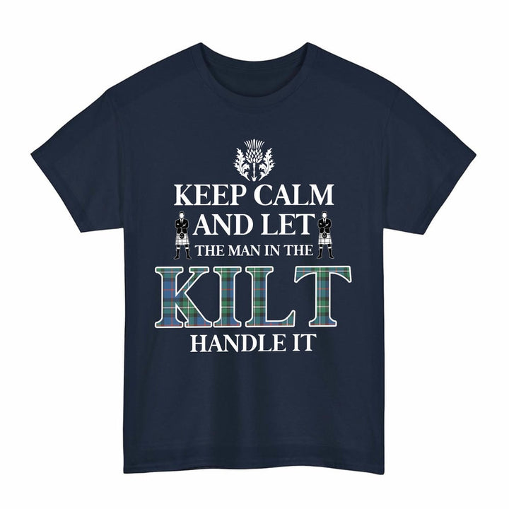Scottish MacPhail Hunting Ancient Clan Tartan T-Shirt - Keep Calm Tartan Plaid Navy Color