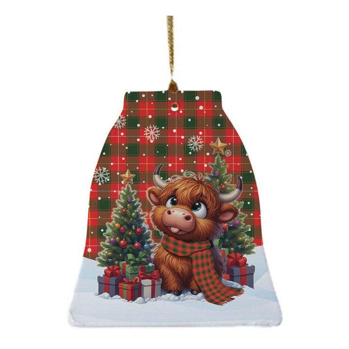 Scottish MacPhee Modern Clan Tartan Ceramic Ornament Cute Highland Cow Christmas Bell Style Tartan Plaid
