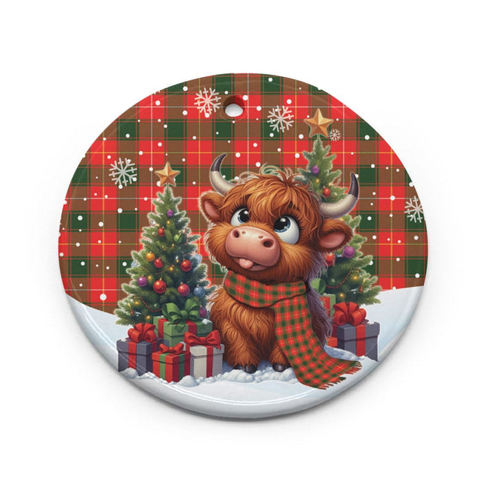 Scottish MacPhee Modern Clan Tartan Ceramic Ornament Cute Highland Cow Christmas Circle Style Tartan Plaid