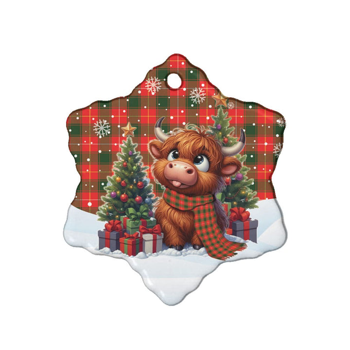 Scottish MacPhee Modern Clan Tartan Ceramic Ornament Cute Highland Cow Christmas Snow Flake Style Tartan Plaid