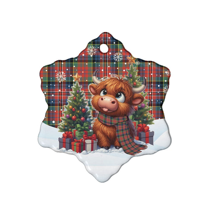 Scottish MacPherson Ancient Clan Tartan Ceramic Ornament Cute Highland Cow Christmas Snow Flake Style Tartan Plaid