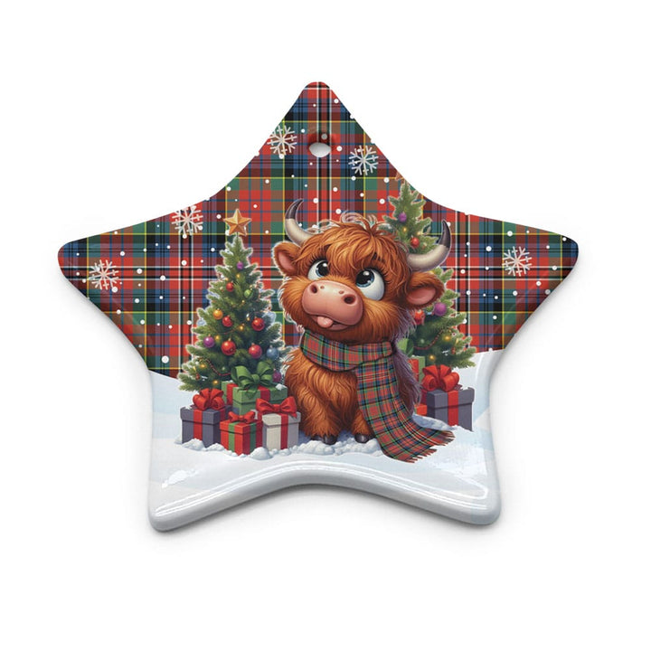 Scottish MacPherson Ancient Clan Tartan Ceramic Ornament Cute Highland Cow Christmas Star Style Tartan Plaid