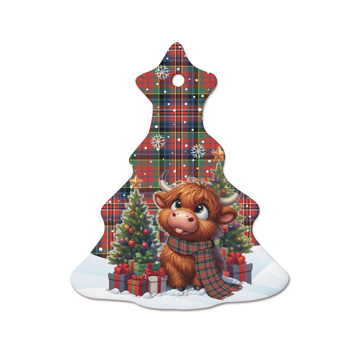 Scottish MacPherson Ancient Clan Tartan Ceramic Ornament Cute Highland Cow Christmas Tree Style Tartan Plaid