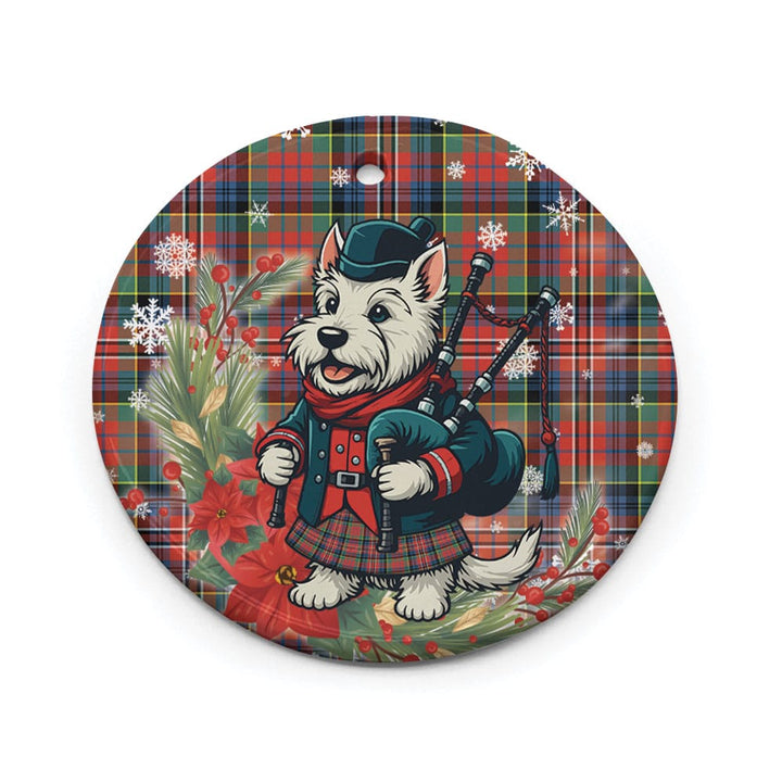 Scottish MacPherson Ancient Clan Tartan Ceramic Ornament Cute Scottish Terrier Dog Circle Style Tartan Plaid