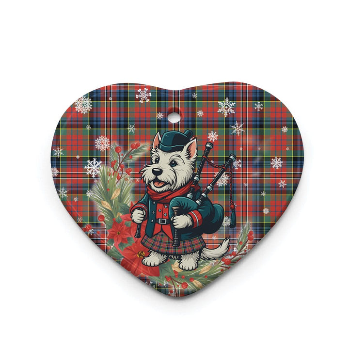 Scottish MacPherson Ancient Clan Tartan Ceramic Ornament Cute Scottish Terrier Dog Heart Style Tartan Plaid