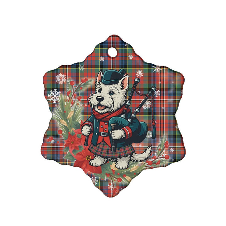 Scottish MacPherson Ancient Clan Tartan Ceramic Ornament Cute Scottish Terrier Dog Snow Flake Style Tartan Plaid