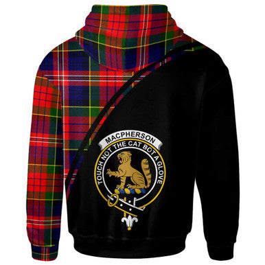 Scottish MacPherson Clan Crest Tartan Curve Hoodie Back Side Tartan Plaid