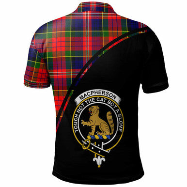 Scottish MacPherson Clan Crest Tartan Curve Polo Shirt Back Side Tartan Plaid
