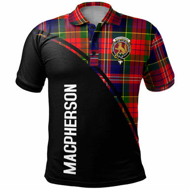 Scottish MacPherson Clan Crest Tartan Curve Polo Shirt Front Side Tartan Plaid
