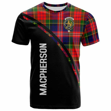 Scottish MacPherson Clan Crest Tartan Curve T-Shirt Front Side Tartan Plaid
