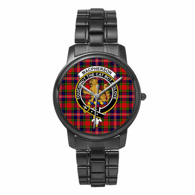 Scottish MacPherson Clan Crest Tartan Folding Clasp Steel Quartz Watches Tartan Plaid Black 1