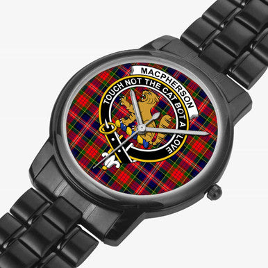 Scottish MacPherson Clan Crest Tartan Folding Clasp Steel Quartz Watches Tartan Plaid Black 2
