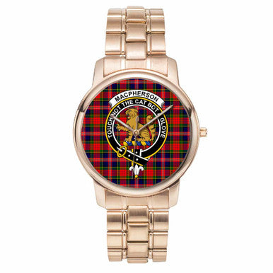 Scottish MacPherson Clan Crest Tartan Folding Clasp Steel Quartz Watches Tartan Plaid Rose Gold 1