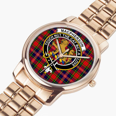 Scottish MacPherson Clan Crest Tartan Folding Clasp Steel Quartz Watches Tartan Plaid Rose Gold 2