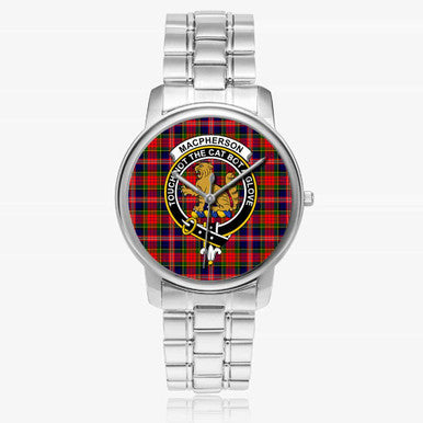 Scottish MacPherson Clan Crest Tartan Folding Clasp Steel Quartz Watches Tartan Plaid Silver 1