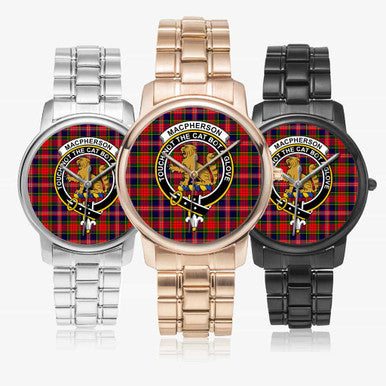 Scottish MacPherson Clan Crest Tartan Folding Clasp Steel Quartz Watches Tartan Plaid All