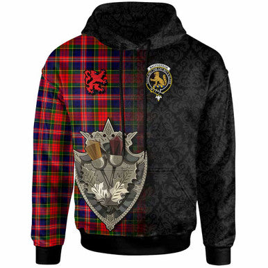 Scottish MacPherson Clan Crest Tartan Hoodie - Half Thistle Flowers Celtic Design Front Side Tartan Plaid