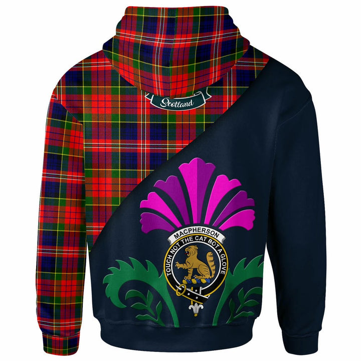Scottish MacPherson Clan Crest Tartan Hoodie - Scotland Thistle Style Back Side Tartan Plaid
