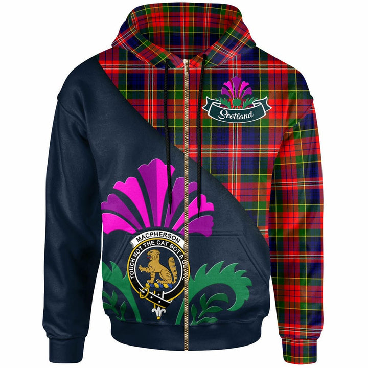Scottish MacPherson Clan Crest Tartan Hoodie - Scotland Thistle Style Zip-up Tartan Plaid