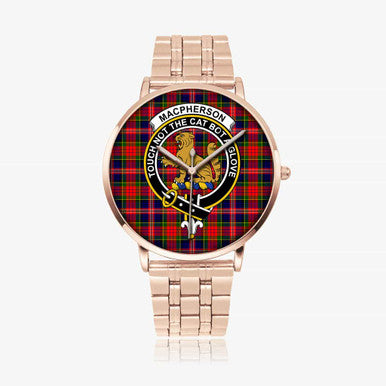 Scottish MacPherson Clan Crest Tartan Instafamous Steel Quartz Watches Tartan Plaid Rose Gold 1