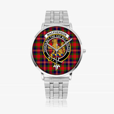 Scottish MacPherson Clan Crest Tartan Instafamous Steel Quartz Watches Tartan Plaid Silver 1