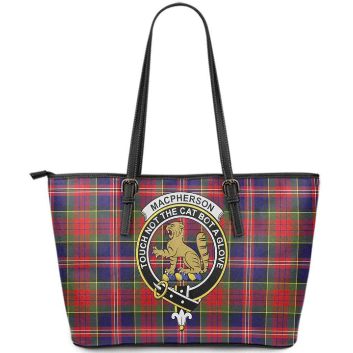 Scottish MacPherson Clan Crest Tartan Leather Tote Tartan Plaid
